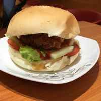 Vegan burger (30VND). Really oily and the patty is deep-fried (not really healthy but tasty)  at Quyet Hang in Ha Giang