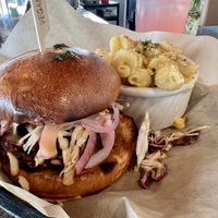 Thai Peanut Burger (yum!!!) w/ MacNChz and Watermelon Lemonade    at Urban Beets Cafe & Juicery in Wauwatosa