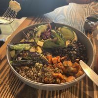 Vegan bowl was tasty 😋 ( the pancakes were delicious too but we inhale them so there isn’t a picture)   at Chula Eatery in La Quinta