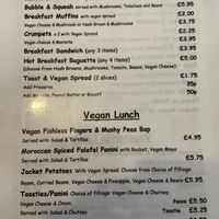 Vegan menu at That Little Tea Shop in Romsey