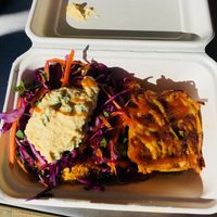 Curry pie with couscous, slaw and hummus  at The Italian Twist in Peterborough