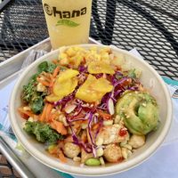 Tofu Poké Bowl and Passion Peach Slushie  at Ohana Poke & Sushi Burrito in New Braunfels