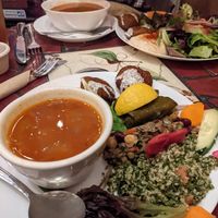 Vegan platter with the soup of the day at La Mediterranee in San Francisco
