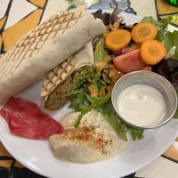 Falafel wrap with side salad and hummus   at La Mediterranee in San Francisco