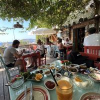Vegan breakfast on the left, breakfast for one with eggs and cheese on the right.  at Dudu Mutfak in Kas