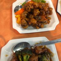 sweet and sour mushroom chicken lunch special - comes with rice bowl and veggie spring bowl - amazing crunch with excellent flavor - similar to Mcnuggets with sweet & sour sauce  at Happy Family - San Bernardino in San Bernardino