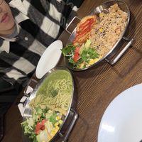 Cashew pasta and soy steak rice   at Newyork B&C in Seoul
