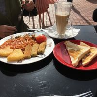 Full breakfast and a soya latte  at K9 Plus 1 Cafe in Barry