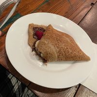 couldn't wait to eat it! (vegan duo - choc hazelnut spread, banana, gorgeous strawberries)  at Coffee Crepes in Paris