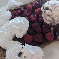 Vegan crepe with raspberries, ice cream and vegan nutella at Coffee Crepes in Paris