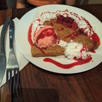 Very nice crepes with all tge trimings.  Stuffed with berries at Coffee Crepes in Paris