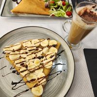 Banana chocolate and Louvre crepe at Coffee Crepes in Paris