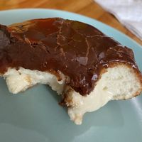 What’s left of my Boston crème donut  at Fern Cafe and Bakery in Victoria