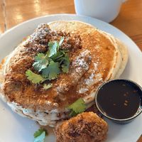 Chickn & super fluffy pancakes   at Fern Cafe and Bakery in Victoria