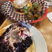 Breakfast sandwich special and pancakes   at Fern Cafe and Bakery in Victoria