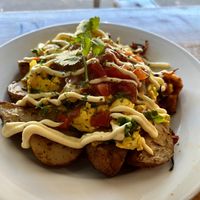 tofu, jackfruit, and potatoes — done right!  at Fern Cafe and Bakery in Victoria