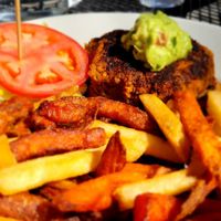 Veggie burger and fries at Cafe Karibo in Fernandina Beach