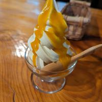 Soft served ice-cream with mango sauce at Ramuna in Nara