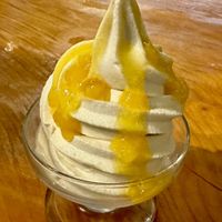 Soy soft serve with mango   at Ramuna in Nara