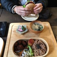 Bento box and burger  at Ramuna in Nara