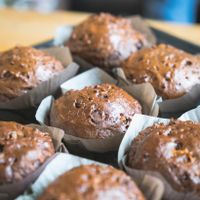 Vegan banana double chocolate chip muffins at Barrow Coffee Roasters in Calgary