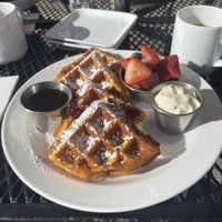 Delicious waffles, complete with a vegan whipped cream at Irregardless Cafe in Raleigh
