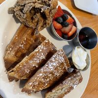Belgian waffle with fried maitake mushroom add-on  at Irregardless Cafe in Raleigh