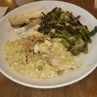 Vegan: tofu with risotto and asparagus at Flower Child in Atlanta