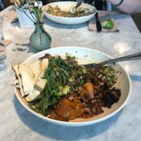 Foreground: Mother Earth bowl (vegan). Background: Glow bowl (vegan)  at Flower Child in Atlanta