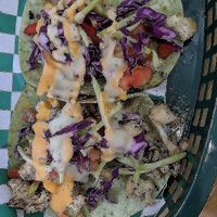 2 of 3 tiny vegan cauliflower tacos. Very good, if you're HUNGRY get 2 orders. at Local Green Atlanta  in Atlanta