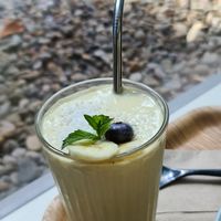 Banana smoothie (but we ordered mango) at Balance Deli in Frankfurt