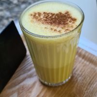 Very foamie golden mylk (oat milk) at Balance Deli in Frankfurt