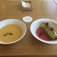 Red Lentil Soup & Cucumber Sushi.. 😋 at Eat Well Restaurant in Dubai