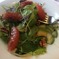 Salad made vegan- avos, grapefruit, walnuts at Arborvine in Blue Hill