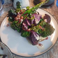 Sourdough with hummus and pomegranate and broccoli and beetroot at IV10 Cafe Bar Deli in Fortrose