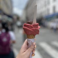 Strawberry and chocolate cone   at Amorino - Sacre Coeur in Paris