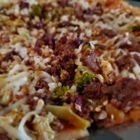 farmers market with impossible meat vegan cheese at Rail Trail Flatbread Co in Hudson