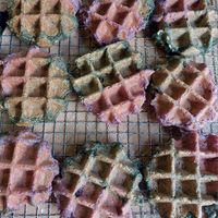 Purple sweet potato and Yomogi Toffles at Iriyama Tofu Shop in Kyoto