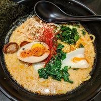 Spicy sunflower seed ramen with a vegan egg at Ramen Hood - Pop up in New York City