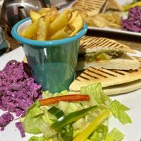 Roasted veg & pesto panini with chips   at Hettie's Tearoom in Pitlochry