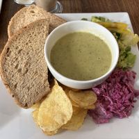 Soup, “haggis” sandwich and coleslaw (all vegan)  at Hettie's Tearoom in Pitlochry