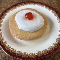 Empire biscuit is also vegan, tasty jam layer in the middle  at Hettie's Tearoom in Pitlochry