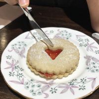 vegan shortbread with strawberry jam at Hettie's Tearoom in Pitlochry