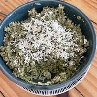 Seasonal item: risotto pesto (meh. Too much for me but my partner liked it. 4/10)  at Cookie Lady in Rishikesh