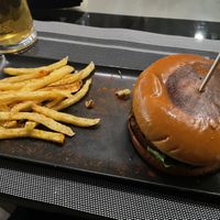 Vegan burger and friess  at Βouyiata B.B.Q. Malibu Bar in Corfu