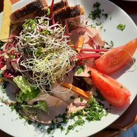 Bavarian-style vegan sausage salad at Waldgaststätte Parkhäusl in Augsburg