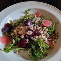 The delicious barley salad, without feta (this is half the portion as my husband and I split it) at Havarí in Djupivogur