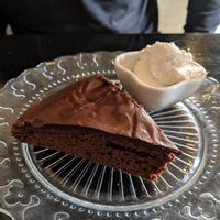 Vegan chocolate cake with coconut cream! at Havarí in Djupivogur