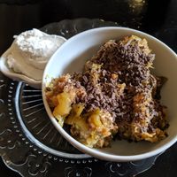 Vegan rhubarb crumble with coconut cream (sooo good!) at Havarí in Djupivogur