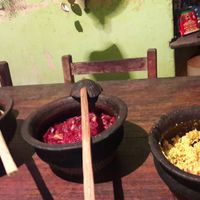 Pumpkin curry with beetroot salad and coconut sambol at Welle Gedara Homestay & Cooking in Weligama